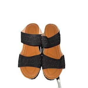 Women’s Black Slide Sandals Laser Cut Low Heel EU 42 US 11 Comfort